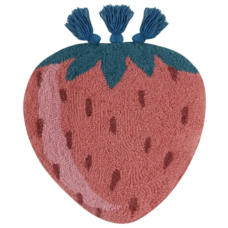 PK Handcraft Tufted Wool Strawberry Tassel Pillow 14"