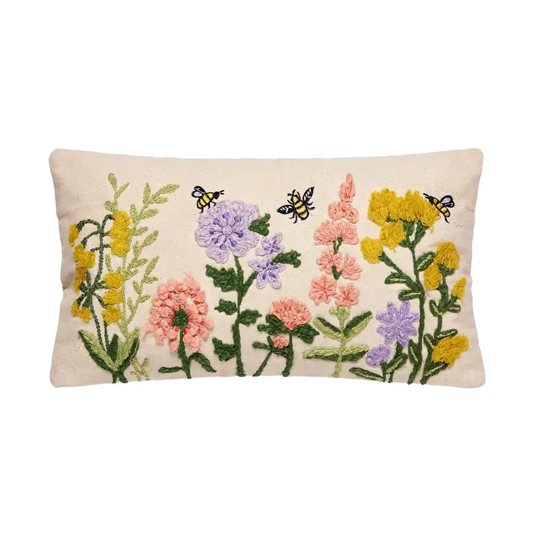 PK Handcraft Field Floral Embroidered Cotton Pillow 9x16" (w. Insert)