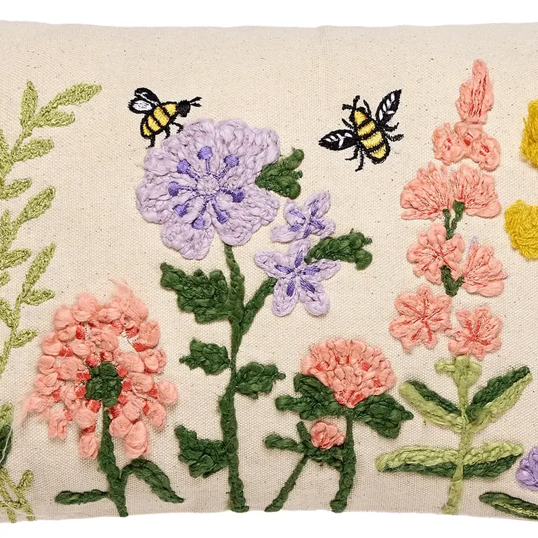 PK Handcraft Field Floral Embroidered Cotton Pillow 9x16" (w. Insert)