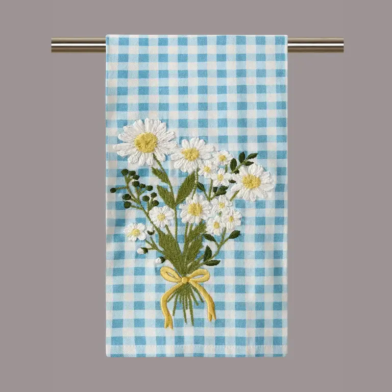 PK Handcraft Embroidered Cotton Kitchen Towel Gingham Daisy