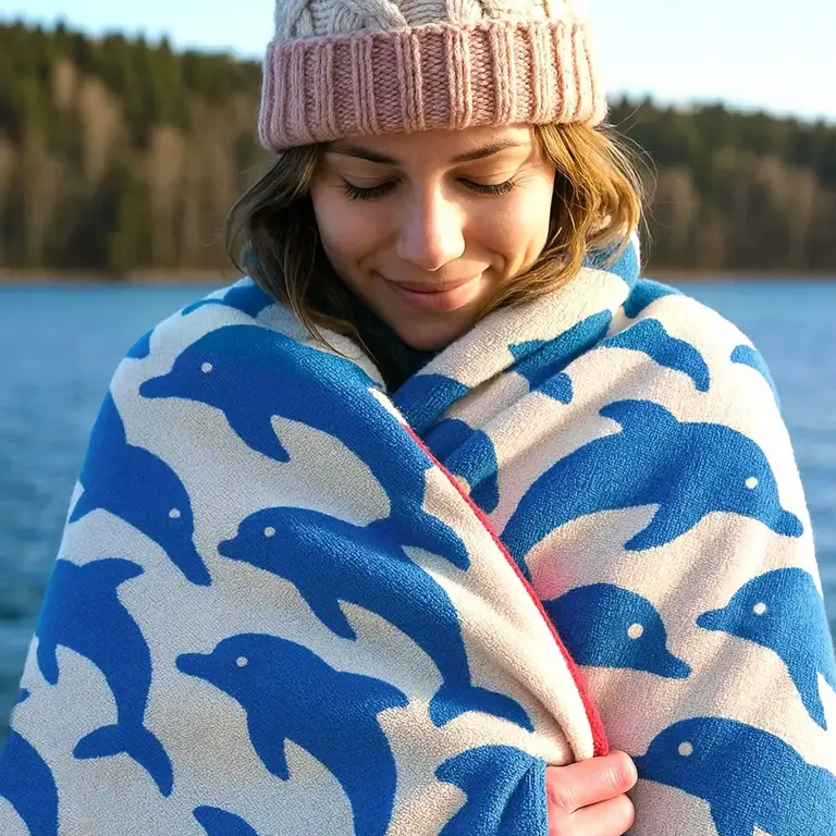 Anorak Anorak Organic Cotton Towel Jumping Dolphins
