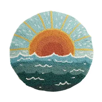 PK Handcraft Tufted Wool Sun Seascape Round Pillow 16" (w. Insert)