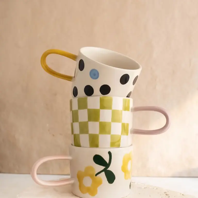 Caroline Gardner Caroline Gardner Blue Accent Mono Dotty Ceramic Mug 8.5oz