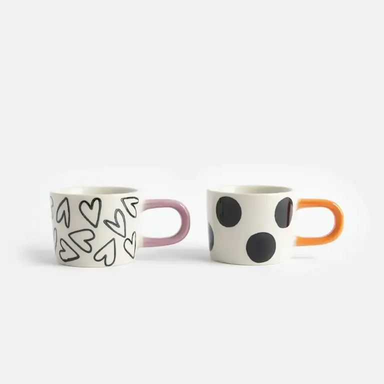 Caroline Gardner Caroline Gardner Mono Spots/Hearts Ceramic Espresso Cups S/2