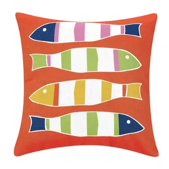 PK Handcraft Canvas Indoor/Outdoor Orange Printed Picket Fish Pillow 20" (w. Insert)