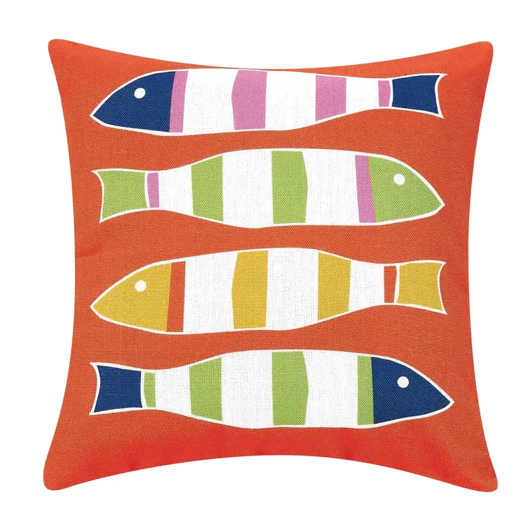 PK Handcraft Canvas Indoor/Outdoor Orange Printed Picket Fish Pillow 20" (w. Insert)