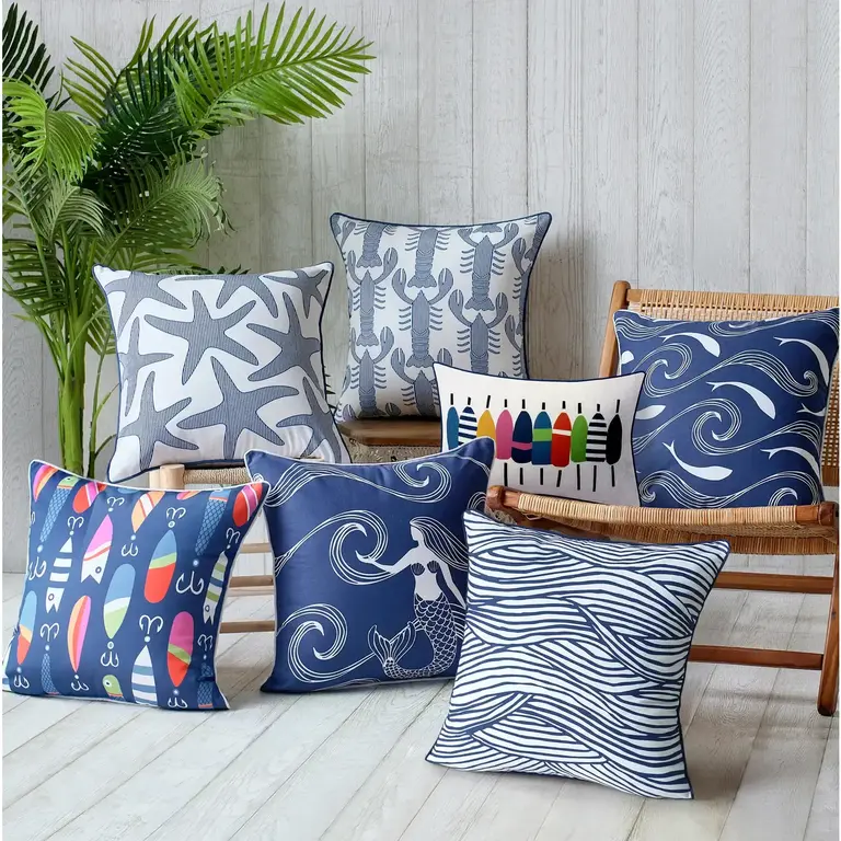 PK Handcraft Canvas Indoor/Outdoor Waves Throw Pillow 20" (w. Insert)