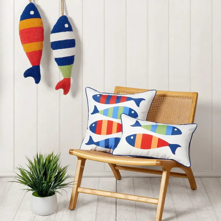 PK Handcraft Tufted Wool Shaped Picket Fish Pillow #2 8x22"