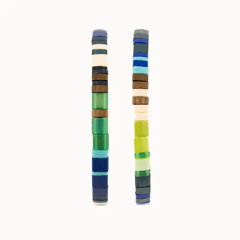 Altiplano Alto Beaded Tila Stretch Bracelet Beaded Pair (2) Green Denim