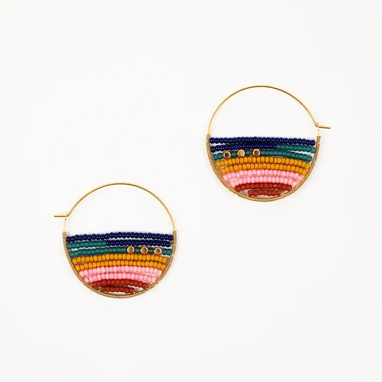 Altiplano Alto Beaded Layered Stripes Beaded Hoops - Deep Pop