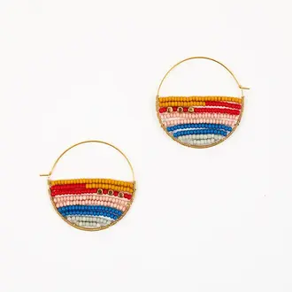 Altiplano Alto Beaded Layered Stripes Beaded Hoops - Retro Red