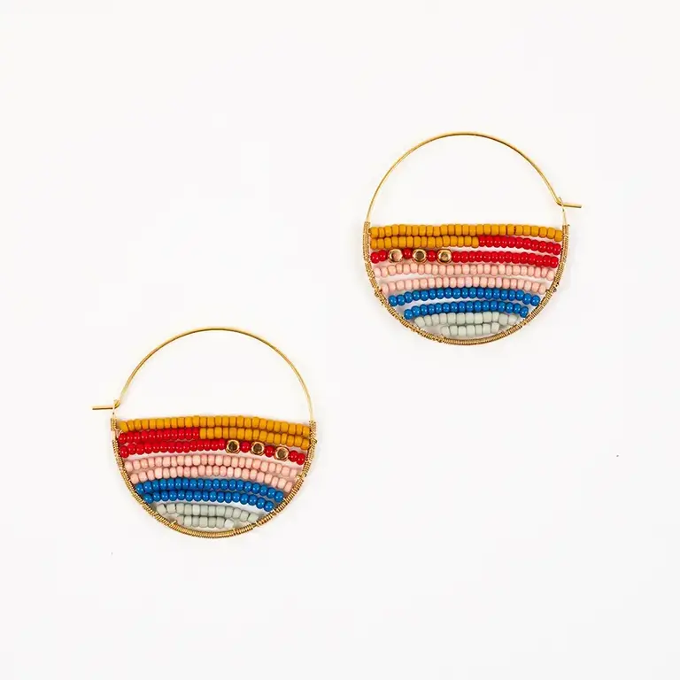 Altiplano Alto Beaded Layered Stripes Beaded Hoops - Retro Red