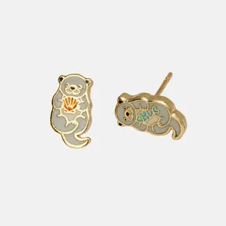 Yellow Owl Yellow Owl  Enamel Otter Earrings