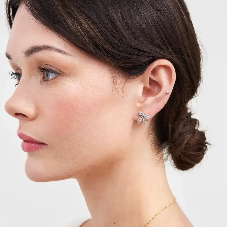 Fable England Fable Forget Me Not Bow Studs 22ct Gold Plated