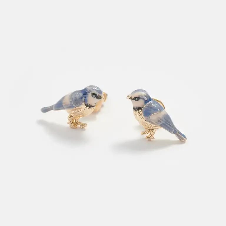 Fable England Fable Enamel Blue Tit Stud Earrings