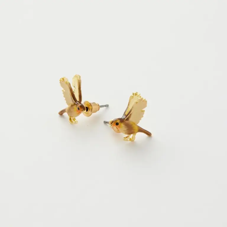 Fable England Fable Enamel Flying Robin Stud Earrings
