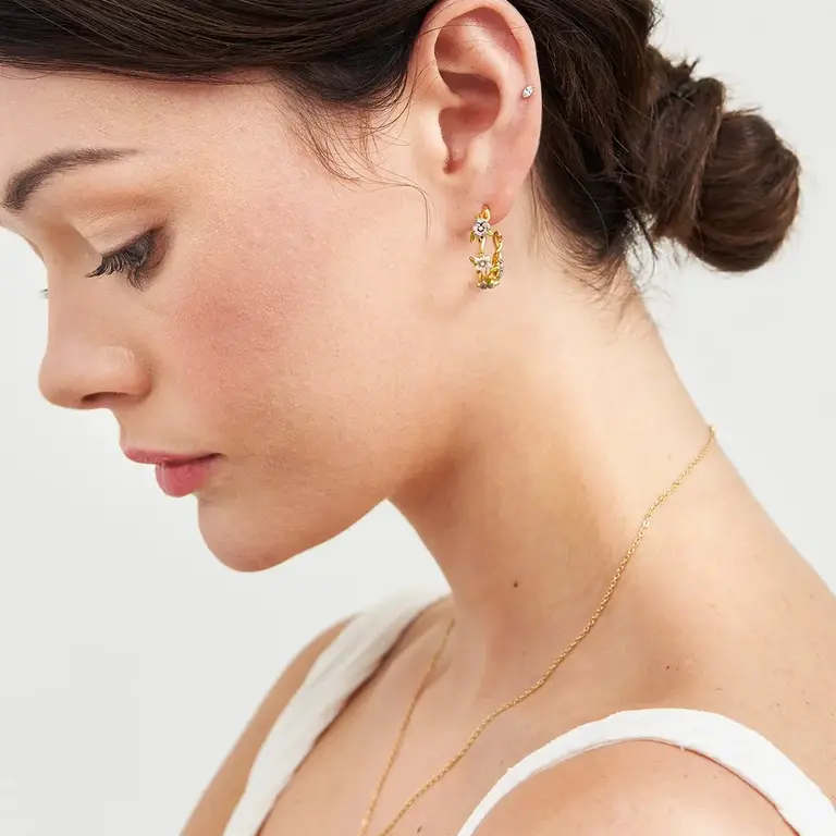 Fable England Fable Wildflower Garden Hoops 22 ct Gold Plated