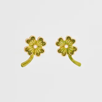 Fable England Fable Lucky Clover Pearl 24ct Gold Plated Studs