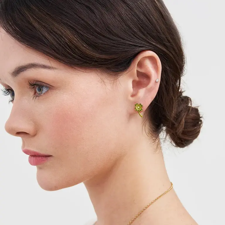 Fable England Fable Lucky Clover Pearl 24ct Gold Plated Studs