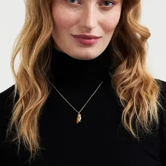 Fable England Fable Cozy Owl Enameled Gold Necklace