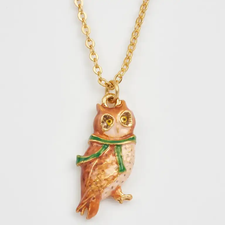 Fable England Fable Cozy Owl Enameled Gold Necklace