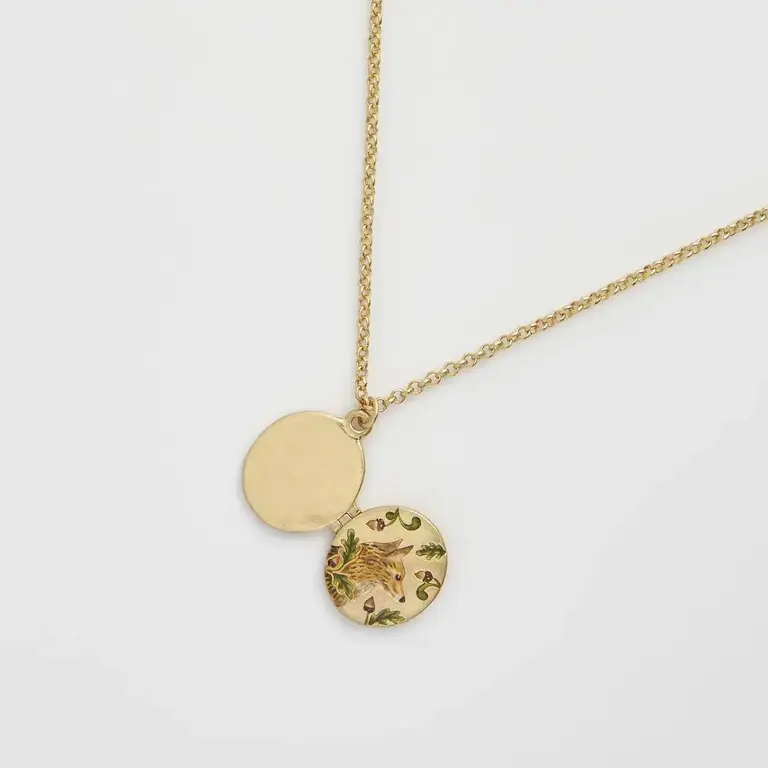 Fable England Fable Fox & Acorn Handpainted Locket Necklace