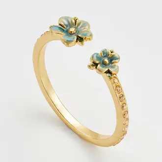 Fable England Fable Handpainted Forget Me Not 22ct Gold Plated Ring