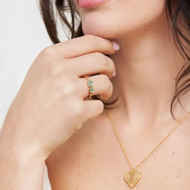 Fable England Fable Handpainted Forget Me Not 22ct Gold Plated Ring