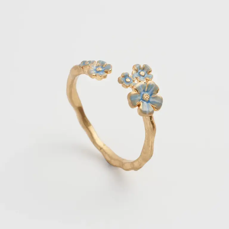 Fable England Fable Handpainted Enamel Forget Me Not Size 6 Ring
