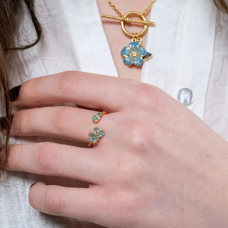 Fable England Fable Handpainted Enamel Forget Me Not Size 6 Ring