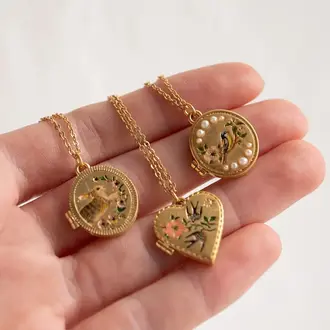 Fable England Fable Running Bunny Handpainted Locket Necklace