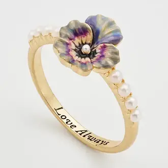 Fable England Fable Handpainted Enamel Pansy Pearl Ring