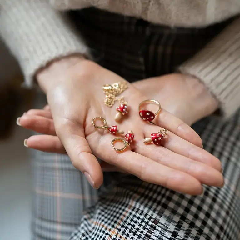 Fable England Fable Handpainted Enamel Mushroom Ring