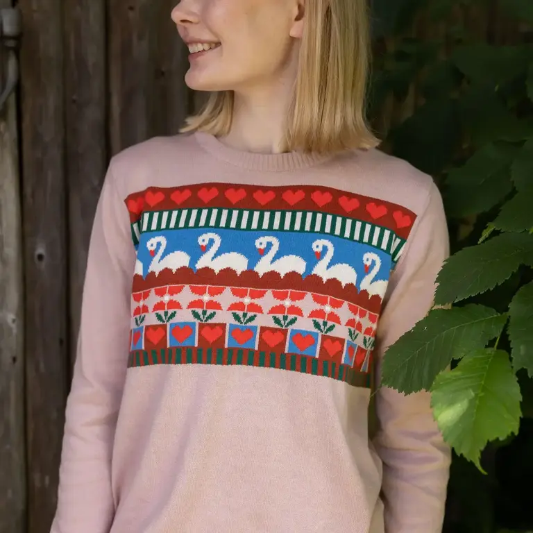 Danefae Danefae Cotton Jacquard Swan Sweater