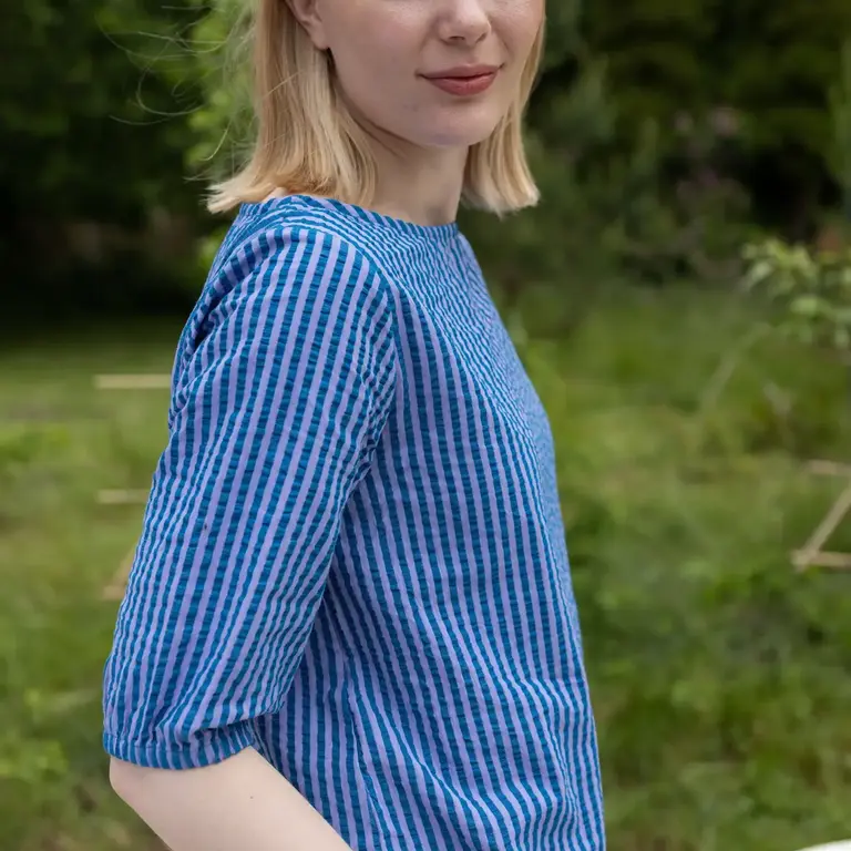 Danefae Danefae Cotton Seersucker Blouse Blue/Lilac