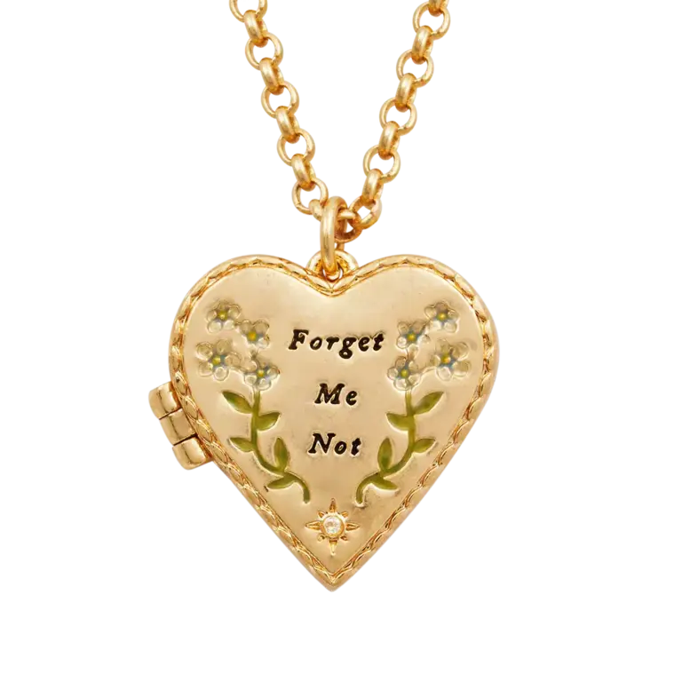 Fable England Fable Handpainted Forget Me Not Locket Necklace