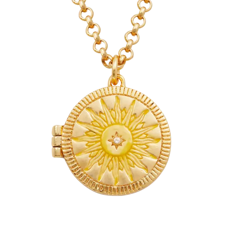 Fable England Fable Handpainted Gold Sun Locket Necklace