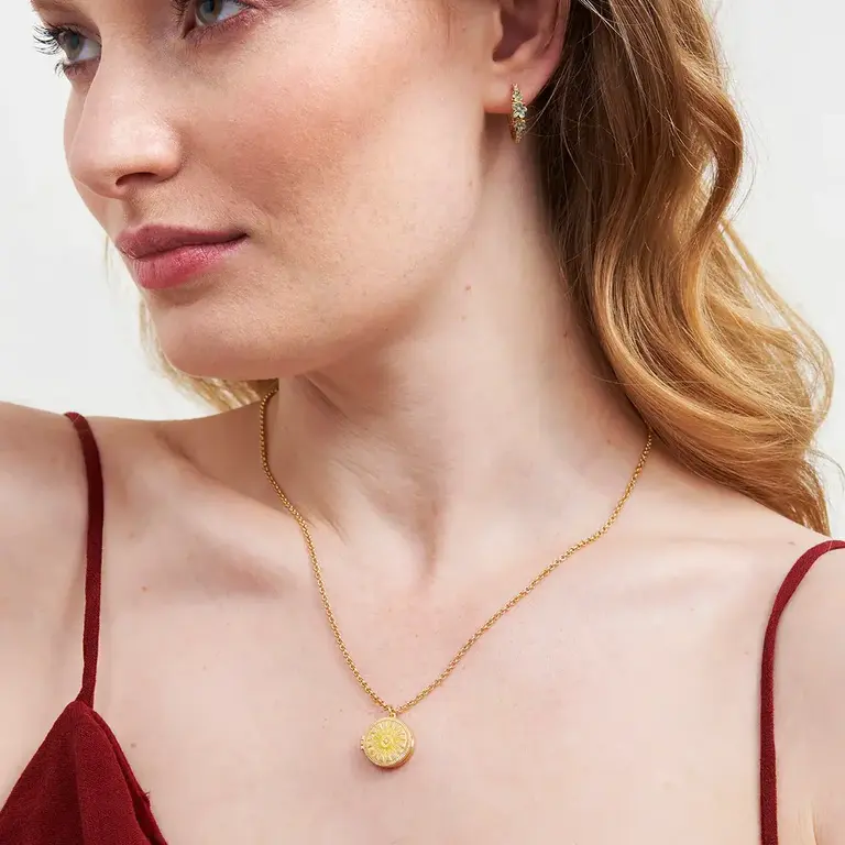 Fable England Fable Handpainted Gold Sun Locket Necklace