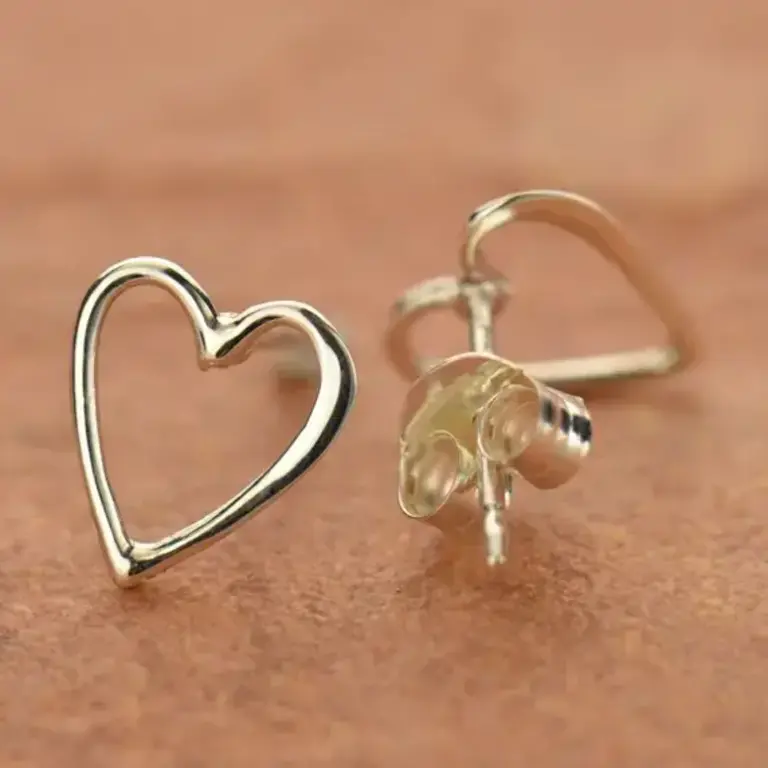 Nina Designs ND Openwork Heart Stud Earrings Sterling Silver