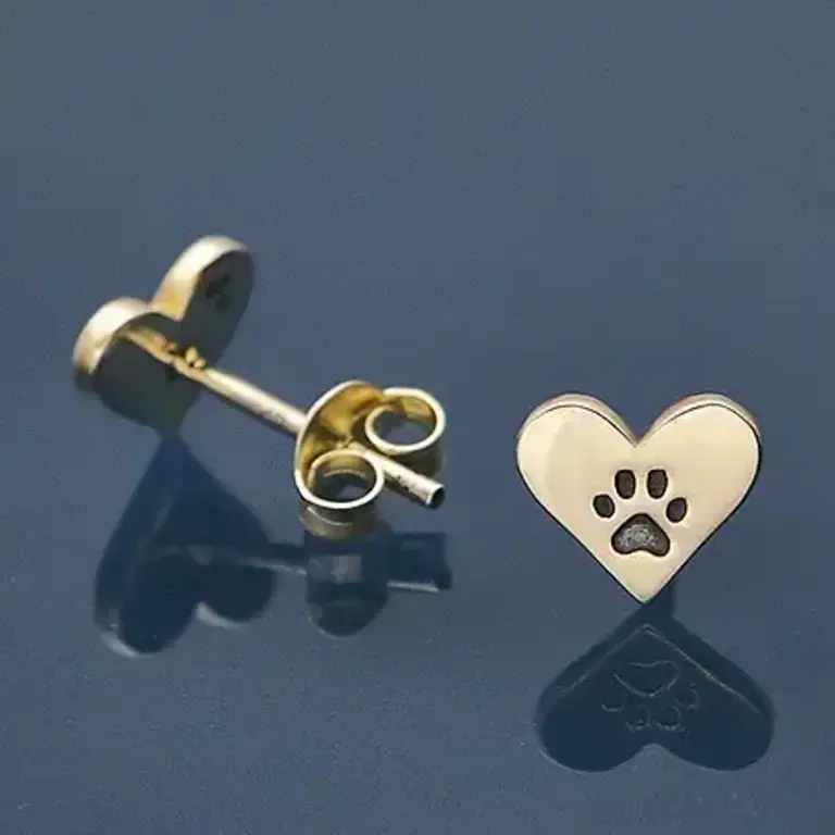 Nina Designs ND Cat Heart Paw Prints Earrings Sterling Silver