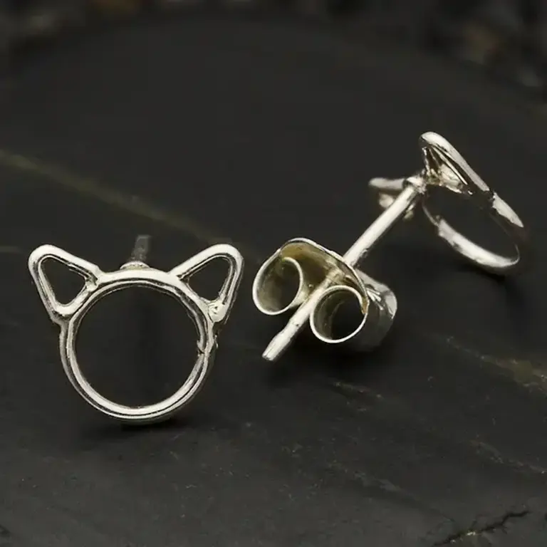 Nina Designs ND Cat Head Stud Earrings Sterling Silver