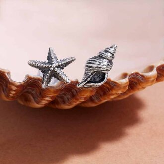 Nina Designs ND - Conch and Starfish Stud Earrings Sterling Silver