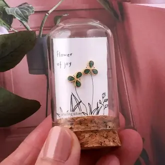 Attic Attic Flower of Joy Green Petal Gem Studs Gold
