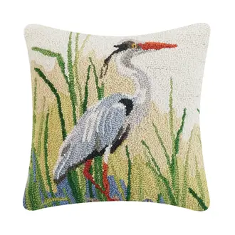 PK Handcraft Tufted Wool Great Blue Heron Pillow 16x16 w. Insert