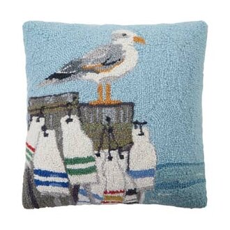 PK Handcraft Tufted Wool Seagull w Buoys Pillow 16x16 w. Insert