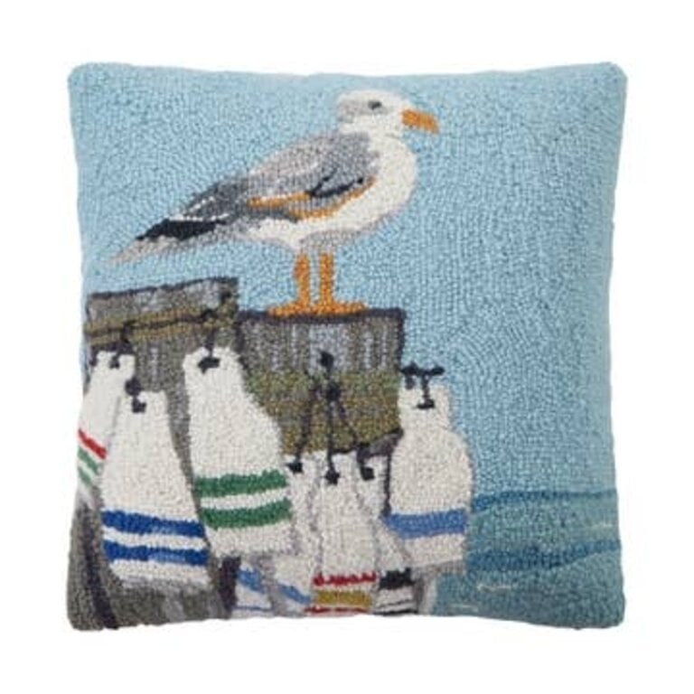 PK Handcraft Tufted Wool Seagull w Buoys Pillow 16x16 w. Insert