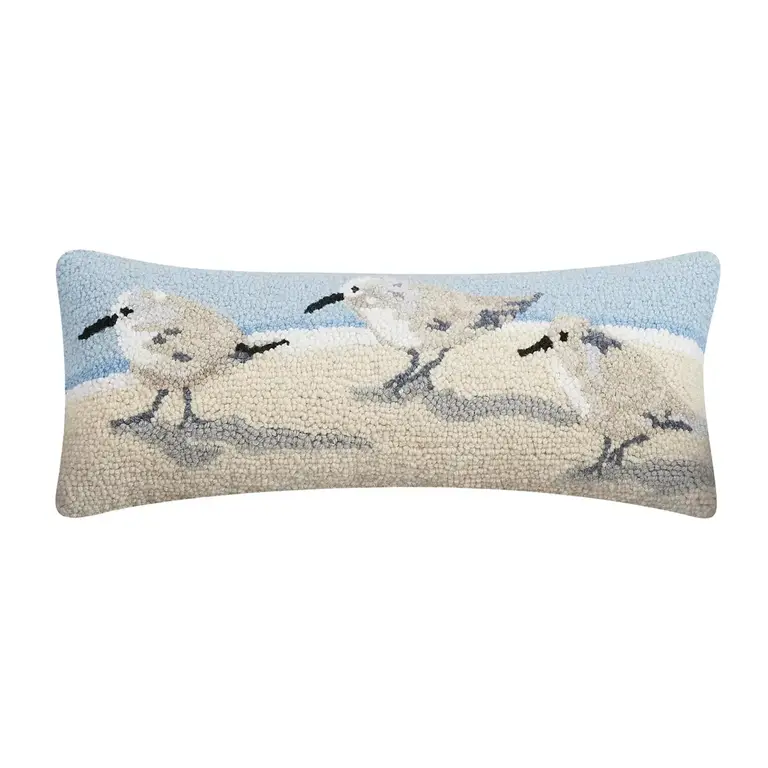 PK Handcraft Tufted Wool Sandpipers Pillow 8x20" w. Insert