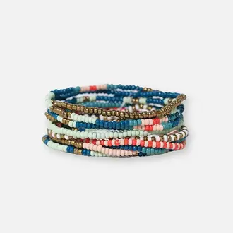 Ink + Alloy Ink + Alloy Sage Mixed Stretch Bracelets S/10 Teal + Poppy