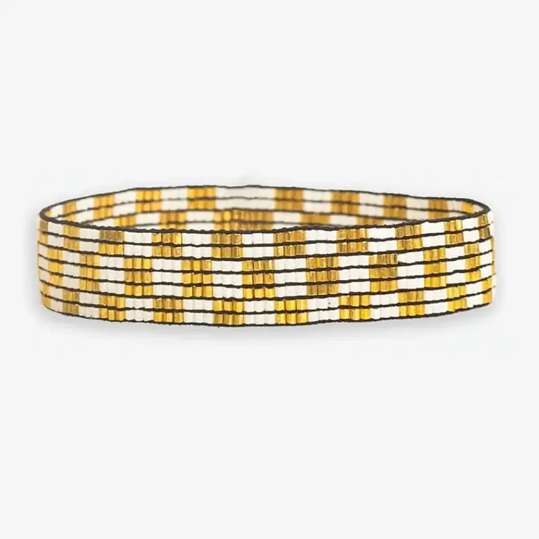 Ink + Alloy Ink + Alloy Alex Stretch Bracelet Ivory + Gold Checkered