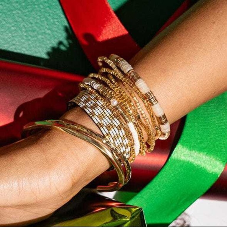 Ink + Alloy Ink + Alloy Alex Stretch Bracelet Ivory + Gold Checkered